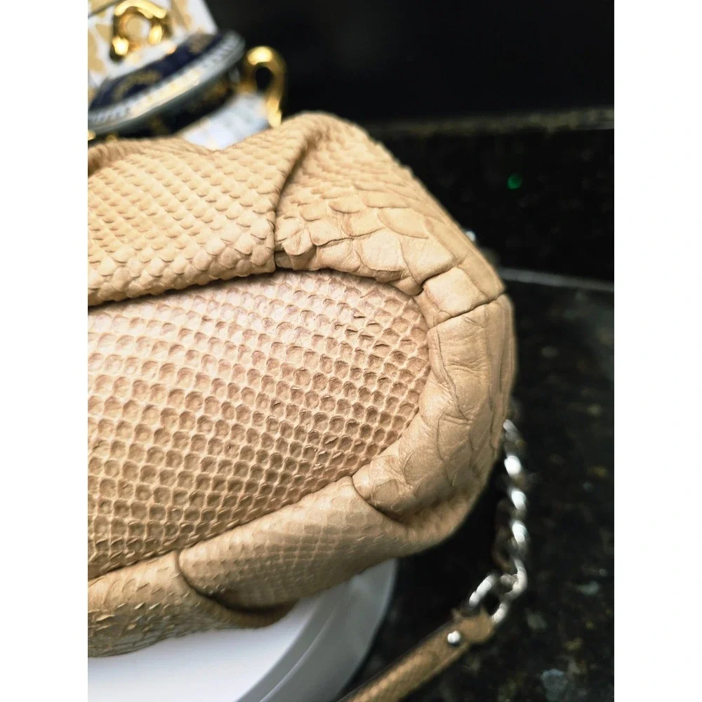 Coach Madison Sophia Satchel M Tan Python Embossed Leather Silver Chain Luxury